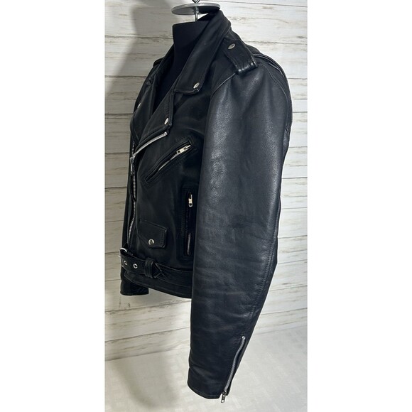 Vtg. WILSONS BLACK LEATHER Motorcycle Jacket SMALL MEN Large Women PUNK Rock 80s - Picture 7 of 16